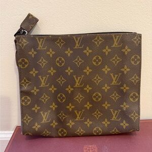 Brown Coated Canvas Printed Pouch